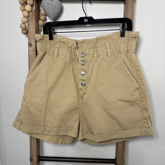 Topshop Paper Bag Tan Button Fly Shorts Size 12 - Picture 3 of 9